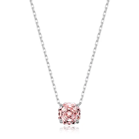 925 Sterling Silber Halskette Pink Octagon Zirkonia Rosenschliff Elegante Schlüsselbeinkette Schmuck Für Frauen
