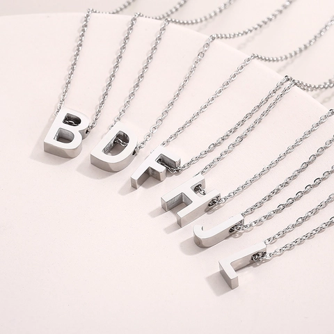 Initial Letter Pendant Necklace Stainless Steel Silver Color Minimalist Fashion Jewelry For Women Alphabet Name Charms