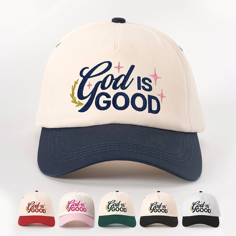 Cappello Da Baseball Poliestere Ricamato God Is Good Lettera Color Block Regolabile Retrò Parasole Visiera Curva Cappello