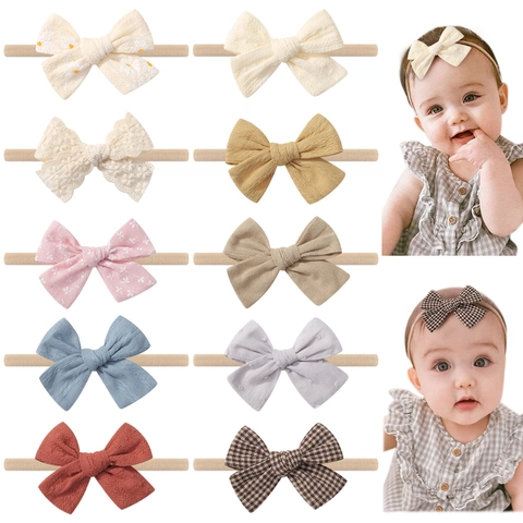 Baby Mädchen Schleife Stirnband Elastisch Weich Nylon Polyester Haarband Blumen Karo Haarschmuck Für Kleinkinder