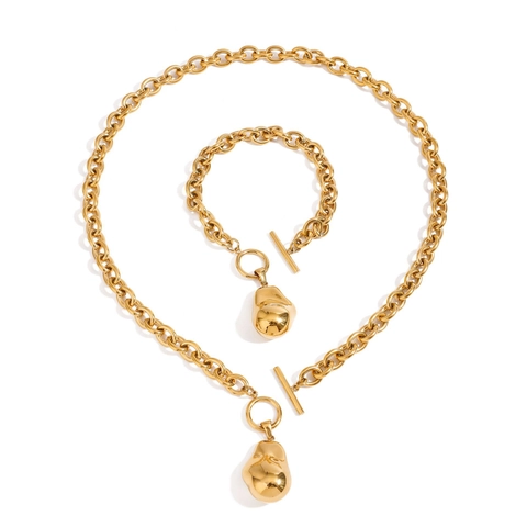 Roestvrijstalen Armband En Ketting 18K Verguld Onregelmatige Lava Hanger Grove Schakelketting OT Sluiting Mode-Sieraden Voor Dames