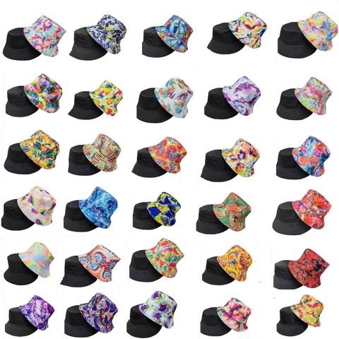 Reversible Bucket Hat Tie Dye Print Polyester Sun Protection Retro Streetwear Casual For Men Women