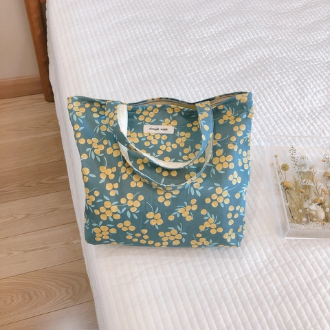 Mini Hand katoen Canvas Bloemen Bessen Print Rits Vintage Casual Lunch Tasje Vrouwen