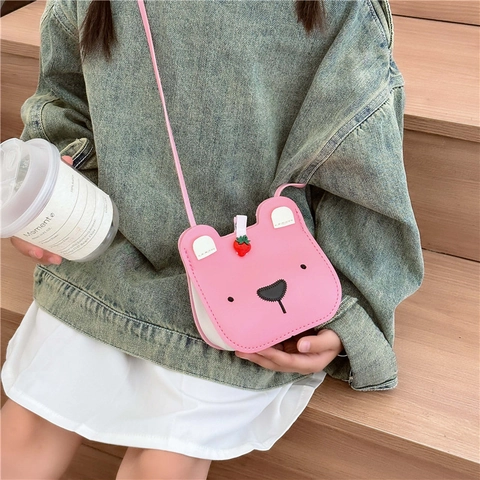 Kids Crossbody Bag PU Leather Bear Shaped Cartoon Animal Mini Coin Purse Shoulder Bag For Toddlers Girls Boys