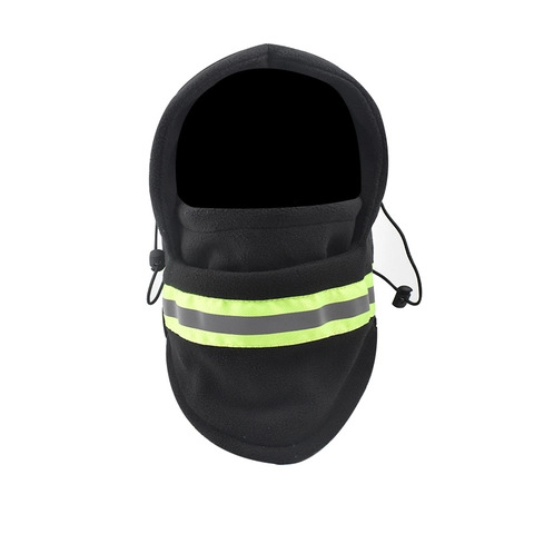 Cagoule Masque Facial Hiver Polaire Polyester Chaud Coupe-Vent Bandes Réfléchissantes Sécurité Capuche Réglable Cyclisme Extérieur