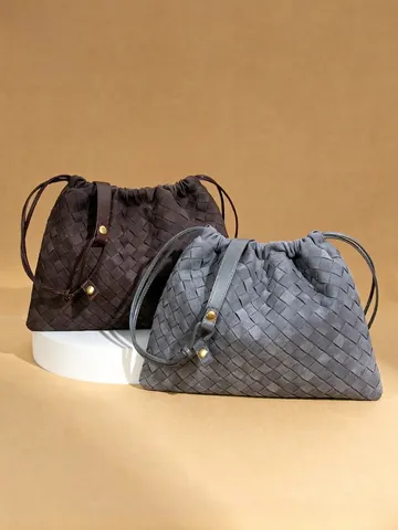 Gewebte Umhängetasche Mattes PU Leder Cloud Pouch Kordelzug Schicke Minimalistische Crossbody Handtasche Für Damen