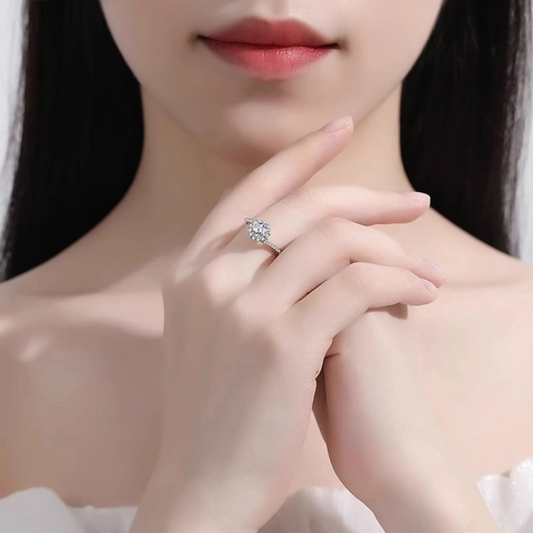 Bague en Argent Sterling 925 Flocon de Neige Moissanite pour Femme Ouverture Réglable Anneau Torsadé Bijoux de Mariage