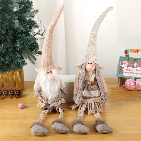 Decorazioni Gnomi Di Natale Con Gambe Lunghe Tomte Svedese Elfo Di Peluche Fatto A Mano Tessuto A Maglia Beige Grigio Casa
