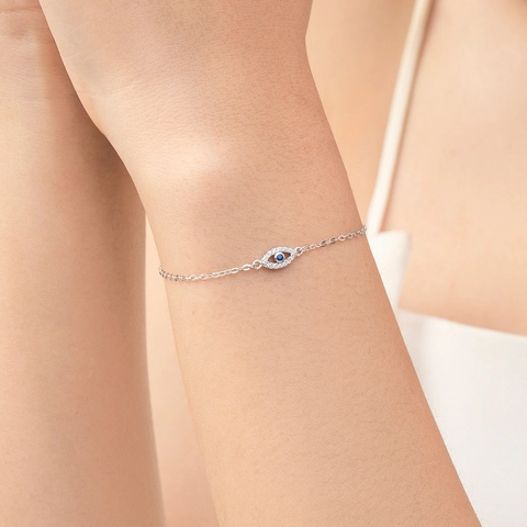 925 Sterling Silver Evil Eye Bracelet For Women With Blue Zirconia Dainty Minimalist Adjustable Chain Elegant Jewelry