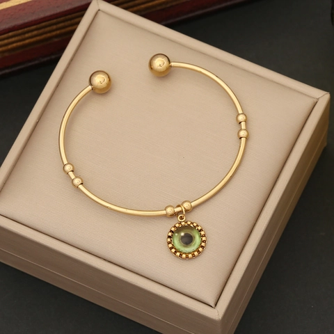 Bracciale Rigido Aperto Malocchio Acciaio Inossidabile Regolabile Pendente Smalto Colorato Per Donna Gioielli