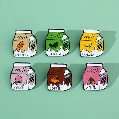 Cartoon Creatieve Melkpak Emaille Pin Schattige Smaak Fruit Metaal Badge Voor Kleding Tas Decoratie Legering Brosche