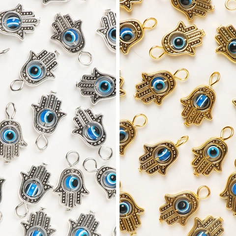 Hamsa Hand Evil Eye Alloy Charms For Jewelry Making DIY Antique Gold Silver Color Pendants Hand Of Fatima