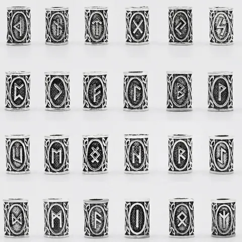Viking Rune Beads Alloy Retro Nordic Style For Beard Hair Decoration Dreadlocks DIY Jewelry Making Accessories