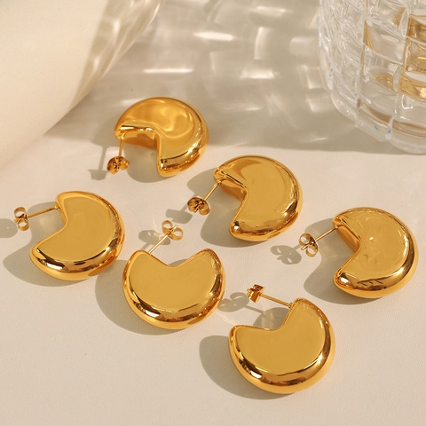 Pendientes de Aro en Forma de C de Acero Inoxidable Minimalistas para Mujer Chapados en Oro Joyas de Moda