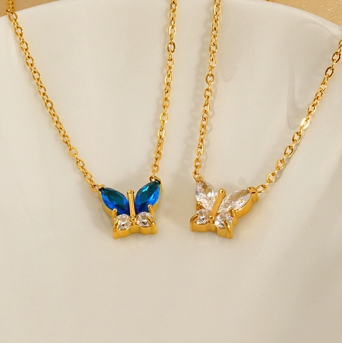 Butterfly Pendant Necklace Stainless Steel 18K Gold Plated Zircon Inlay Dainty Luxury Jewelry For Women