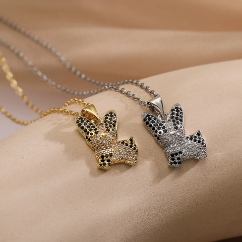 Collar Con Colgante De Bulldog Francés Cobre Chapado En Oro Real Circonita Cúbica Animal Cachorro Joyas Para Mujeres Moda