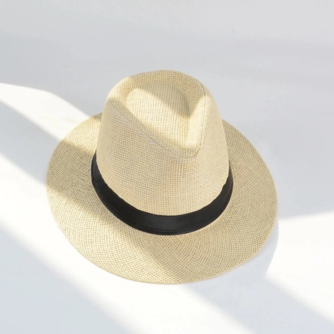 Sombrero Fedora de Paja de Papel de Ala Ancha para Mujeres Hombres Protección Solar Playa Jazz Estilo Vintage Británico Panamá