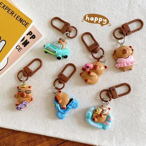 Cute Capybara Keychain Pendant Resin Cartoon Animal Figure Backpack Hanging Ornament For Students Best Friends Gift