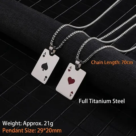 Poker Card Ace Of Hearts Spades Pendant Necklace Stainless Steel Hip Hop Streetwear Jewelry For Couples