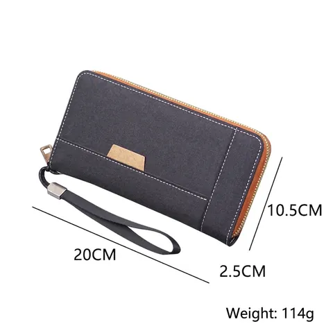 Herren Canvas Lange Geldbörse Reißverschluss Clutch Tasche Mit Handschlaufe Mehrere Kartenfächer Handytasche Urbaner Stil
