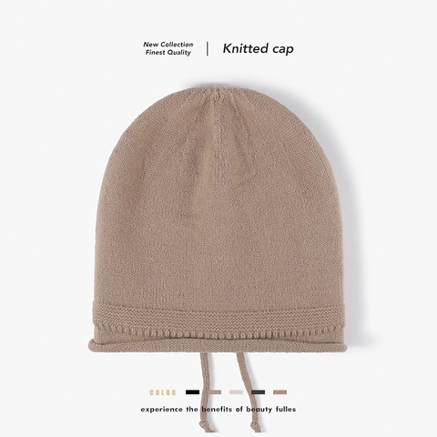 Gorro De Punto Forro De Felpa Piel Sintética Cálido Grueso Sin Ala Holgado Color Sólido Exterior Otoño Invierno Mujeres