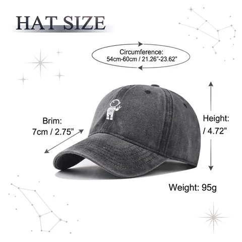 Cappellino Da Baseball In Cotone Lavato Vintage Ricamo Astronauta Regolabile Retro Cappello Da Sole Unisex