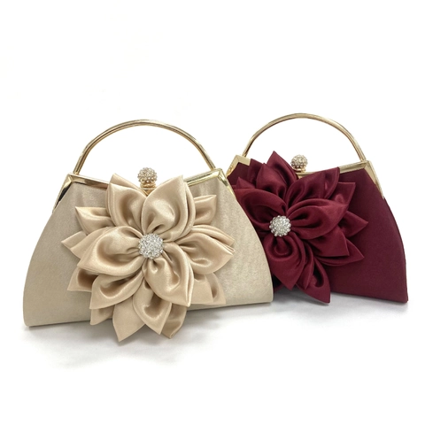 Dames Avondtas Satin Clutch Met 3D Bloem Metalen Handvat Strass Elegant Feest Bruiloft Handtas