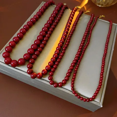 Collier De Perles Rondes Rouges Avec Rallonge En Acier Inoxydable Et Perles De Verre Bijoux Élégants Vintage Pour Femmes