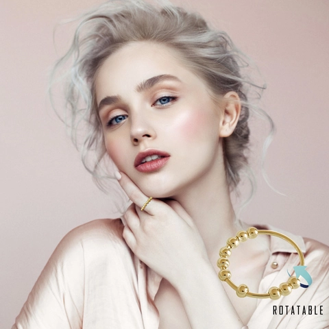 Fidget Angst Ring Für Frauen Drehbare Metallperlen Stressabbau Vergoldeter Modeschmuck Accessoire