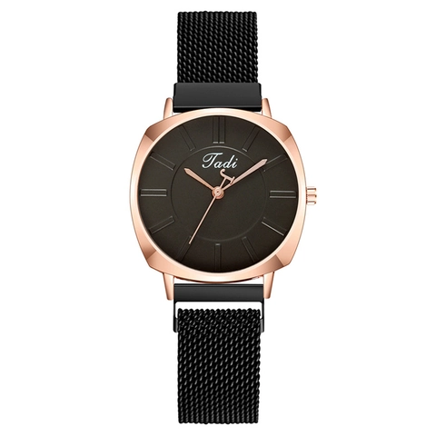Women Quartz Watch Minimalist Analog Display Metal Mesh Milanese Strap Magnetic Buckle Fashion Elegant Wristwatch