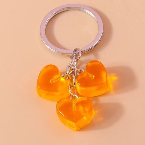 Llavero De Corazón Jelly Transparente Resina Triple Colgantes Amor Anillo Aleación Accesorios Para Bolsos Dulce