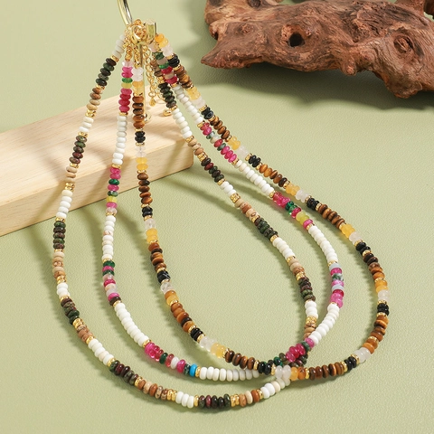 Bohemian Natural Stone Beaded Necklace Handmade Stainless Steel Retro Choker Jewelry Gift For Women