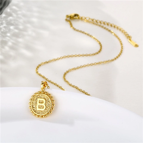 Initial Letter Necklace Stainless Steel Round Coin Pendant Minimalist Gold Plated Jewelry For Women Elegant Gift