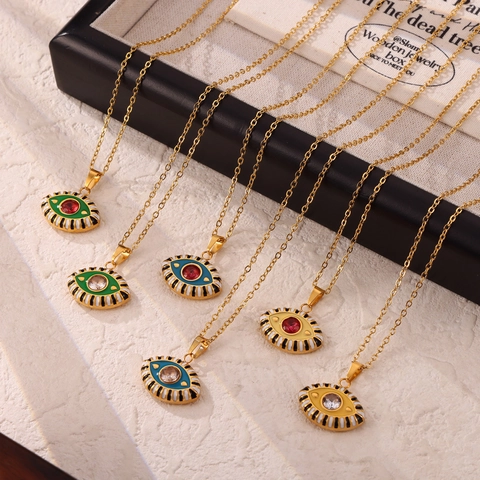 Boze Oog Hanger Ketting Titanium Staal Verguld Emaille Zirkoon Strass Boheemse Charm Sieraden