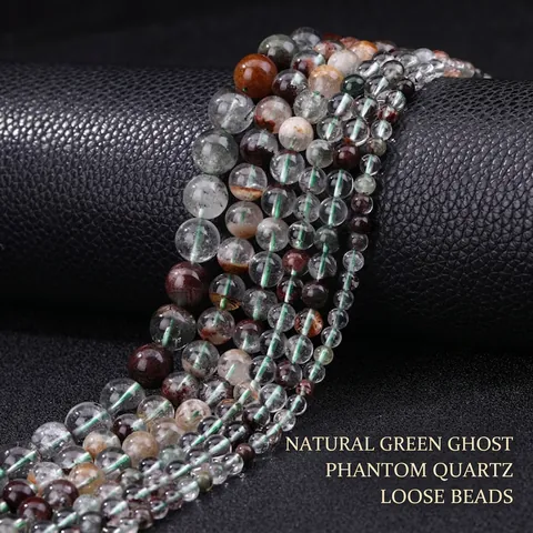 Perle Sfuise In Quarzo Fantasma Verde Naturale Tonde Lucidate Pietre Preziose Di Cristallo Per Creazione Di Gioielli DIY