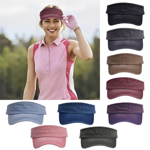 Sun Visor Hat Washed Cotton Denim Empty Top Cap Breathable Adjustable Sports Golf Tennis Running Retro Distressed Unisex