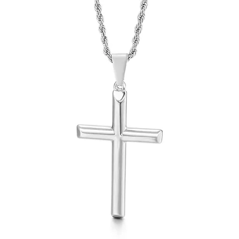 Heren Kruis Hanger Ketting Gepolijst Roestvrij Staal Eenvoudige Ronde Staaf Religieuze Sieraden Met Touwketting