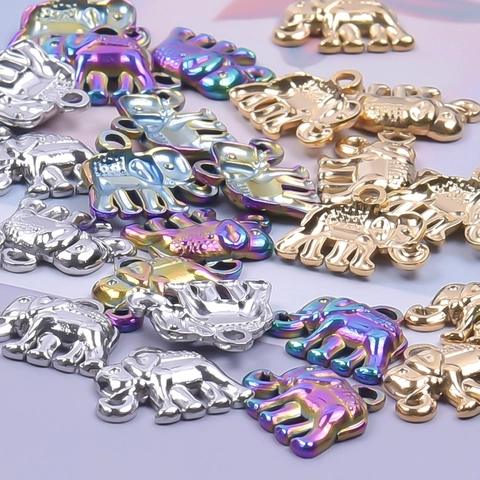 Ciondolo Elefante Collana Acciaio Inossidabile Arcobaleno Colorato Oro Argento Ciondoli Animali Accessori