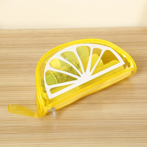 Lemon Slice Shape Transparent PVC Makeup Bag Waterproof Portable Travel Toiletry Wash Pouch For Women Girls Cute Fresh