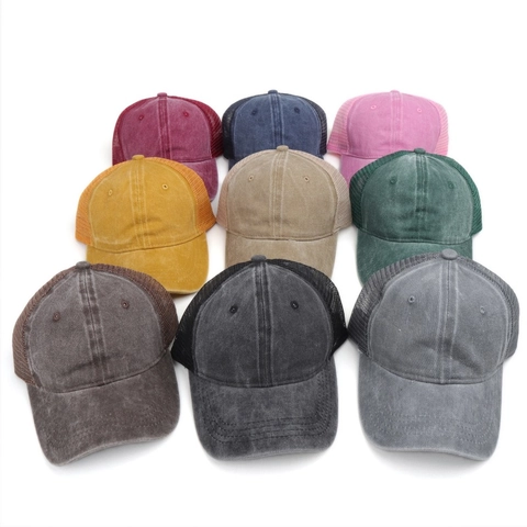 Cappello Trucker In Cotone Lavato Mesh Traspirante Berretto Da Baseball Vintage Protezione Solare Regolabile Outdoor