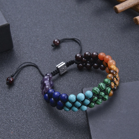 Pulsera Chakra Piedra Natural Dije Árbol De Vida Cuerda Trenzada Ajustable Joyería Boho Energía Sanadora Etnico