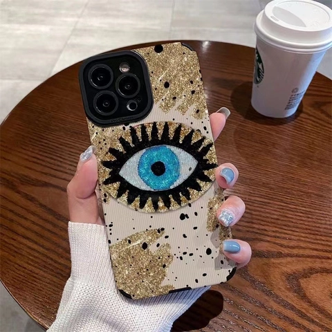Funda Para Teléfono Ojo Malvado Con Soporte De Airbag Purpurina Dorado Azul Lentejuelas TPU Antigolpes Anti Huellas Estilo Nórdico