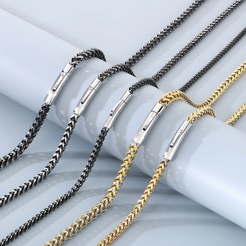 Necklace And Bracelet Stainless Steel Wheat Keel Chain Hip Hop Jewelry Men Brushed Metal Finish