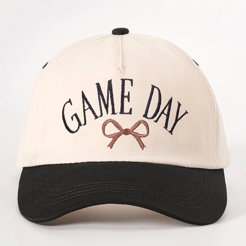 Game Day Bow Embroidery Baseball Cap Contrast Color Polyester Retro Sunshade Adjustable Trucker Hat