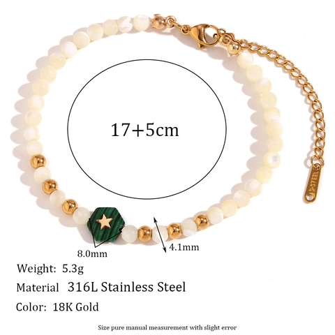 Bracciale Di Perline Acciaio Inossidabile Placcato Oro 18K Pietra Naturale Esagono Perle Conchiglia Stile Boho Per Donne