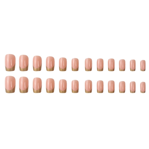 Faux Ongles Press On Nails French Tip Moyen Long Carré Bord Doré Brillant Ongles Artificiels Pour Femmes Décoration