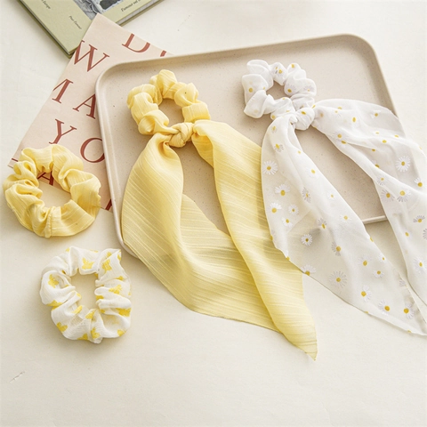 Coleteros Florales De Gasa Y Diadema Triangular Estampado Mariposa Margarita Gomas Para El Pelo Elásticas Estilo Dulce
