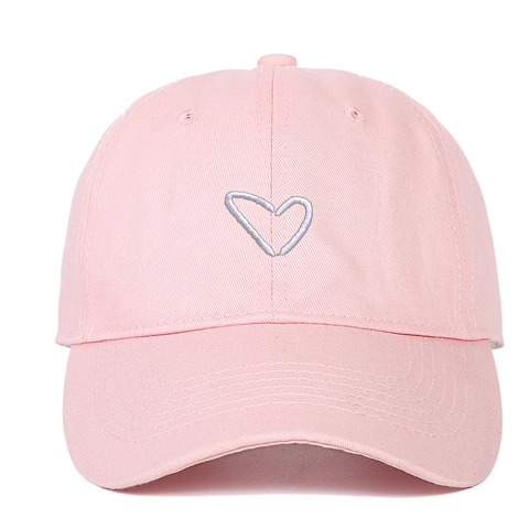 Baseball Cap Cotton Heart Embroidered Curved Brim Adjustable Casual Sun Shade Hat Minimalist Solid Color