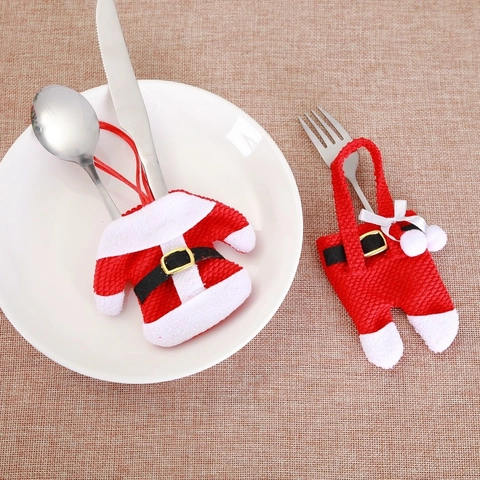 Porte Couverts De Noël Mini Vêtements Père Noël Pantalons Tricot Décoration Table Pochette Argenterie Festive