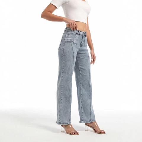 Vaqueros De Mujer Cintura Alta Pierna Ancha Recta Mezcla De Algodón Denier Rayón Lavado Vintage Casual Pantalones